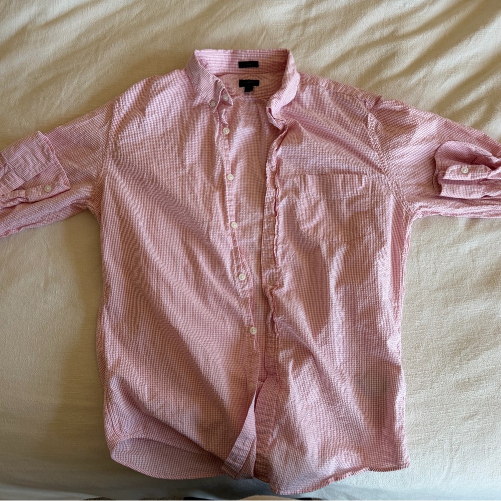J Crew pink gingham button up